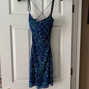 Sequin Blue tie back dress by Primavera size 0